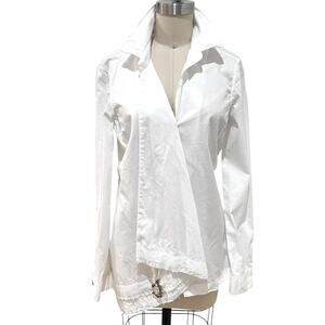 Elisa Cavaletti Blouse Womens Small White Tunic Rhinestone Hem Made In Italy
